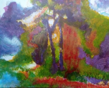Картина под названием "Forêt incendiée" - Michela Poulin, Подлинное произведение искусства, Акрил Установлен на Деревянная р…