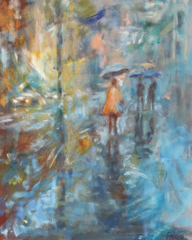 Malerei mit dem Titel "Sous la pluie" von Michel Adam, Original-Kunstwerk, Acryl