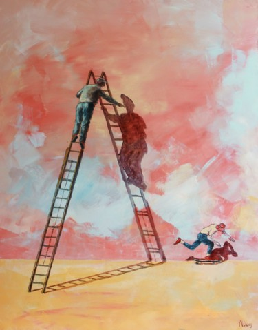 Peinture intitulée "L'échelle" par Michel Adam, Œuvre d'art originale, Acrylique