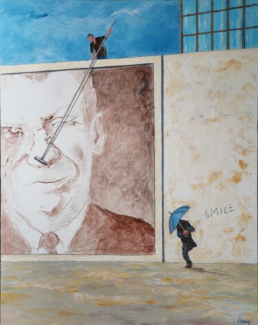Schilderij getiteld "SMILE" door Michel Adam, Origineel Kunstwerk, Acryl Gemonteerd op Frame voor houten brancard