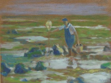 Peinture intitulée "La pêche aux crevet…" par Michel Adam, Œuvre d'art originale
