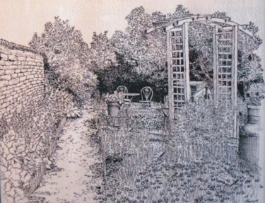Peinture intitulée "Jardin 1 Gourvillet…" par Michel Adam, Œuvre d'art originale, Encre