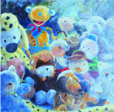 Painting titled "Peluches 3" by Michel Adam, Original Artwork, Oil