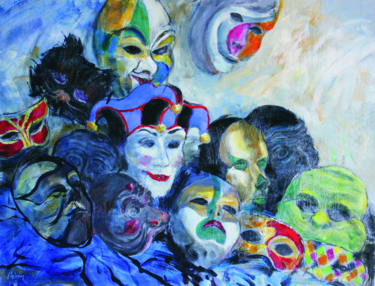 Painting titled "Les masques" by Michel Adam, Original Artwork, Acrylic