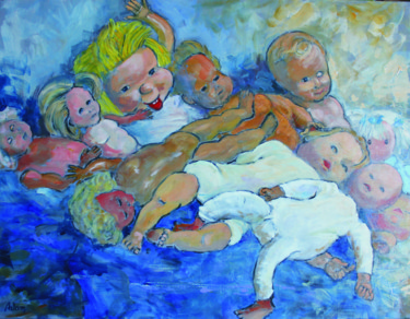 Malerei mit dem Titel "Les poupées" von Michel Adam, Original-Kunstwerk, Acryl