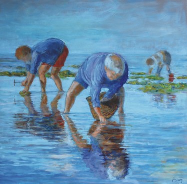 Peinture intitulée "Pêche à pied" par Michel Adam, Œuvre d'art originale, Acrylique