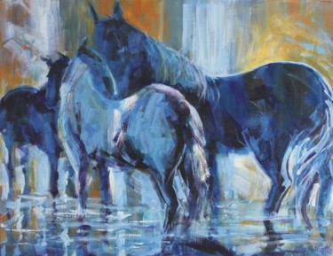 Painting titled "Cheval bleu" by Michel Adam, Original Artwork, Acrylic
