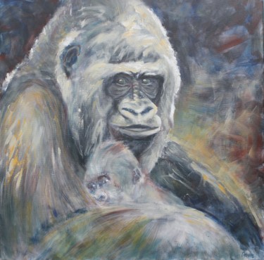Peinture intitulée "Regard animal goril…" par Michel Adam, Œuvre d'art originale, Acrylique