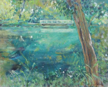 Painting titled "L'eau et le pont" by Michel Adam, Original Artwork, Acrylic