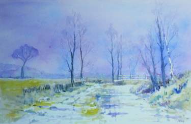 Peinture intitulée "Un matin hivernal" par Michel Adam, Œuvre d'art originale, Aquarelle