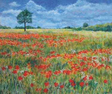 Painting titled "Coquelicots 1" by Michel Adam, Original Artwork, Acrylic