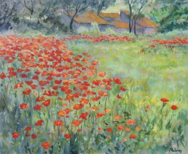 Painting titled "Coquelicots" by Michel Adam, Original Artwork, Acrylic