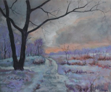 Painting titled "Un soir d'hiver" by Michel Adam, Original Artwork, Acrylic