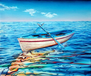 Painting titled "Barca Solitaria" by Michelangelo Rossi, Original Artwork, Oil