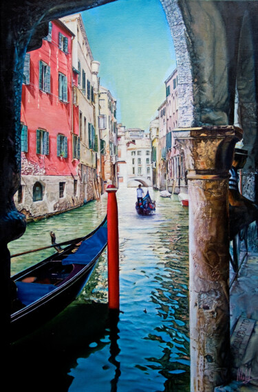 Картина под названием "Giro in Gondola" - Michelangelo Rossi, Подлинное произведение искусства, Масло