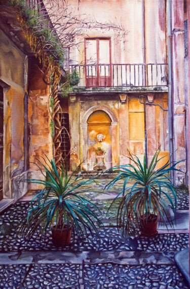 Painting titled "The Courtyard" by Michelangelo Rossi, Original Artwork, Oil