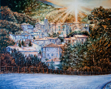 Painting titled "Raggi di Sole" by Michelangelo Rossi, Original Artwork, Oil Mounted on Wood Stretcher frame