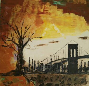 Painting titled "Brooklyn in fire" by Michelangelo, Original Artwork, Oil