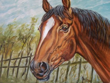 Peinture intitulée "Tête de cheval" par Michel Ballanger, Œuvre d'art originale