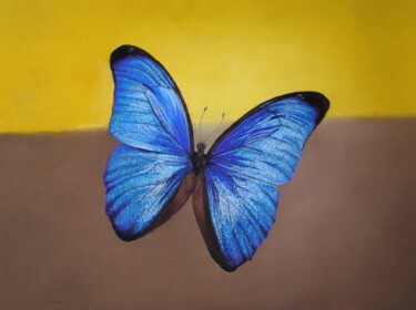 Pintura titulada "Papillon bleu" por Michel Béquet, Obra de arte original, Pastel