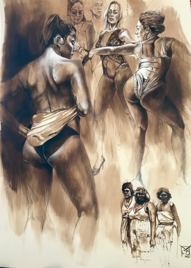 Dessin intitulée "25" par Michel Bona, Œuvre d'art originale, Encre Monté sur Panneau de bois