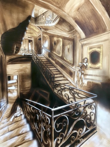 Disegno intitolato "31" da Michel Bona, Opera d'arte originale, Inchiostro Montato su Pannello di legno