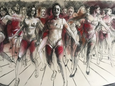 Drawing titled "40" by Michel Bona, Original Artwork, Ink Mounted on Wood Panel