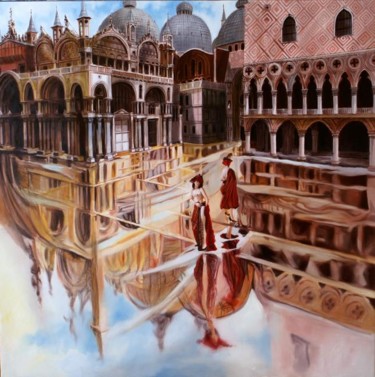 Pittura intitolato "La Piazzeta" da Michel Bona, Opera d'arte originale