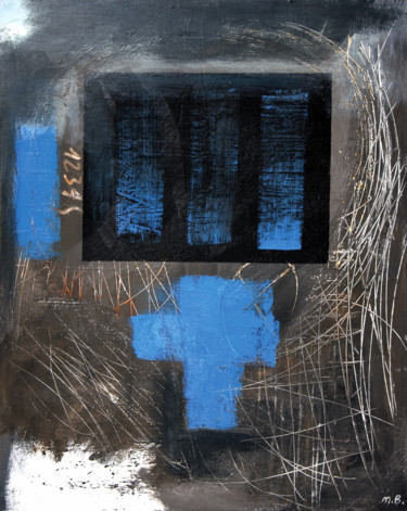 Malarstwo zatytułowany „Croix bleue” autorstwa Michel Boucharinc, Oryginalna praca, Akryl Zamontowany na Drewniana rama noszy