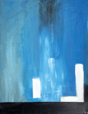 Schilderij getiteld "Bleu.jpg" door Michel Boucharinc, Origineel Kunstwerk, Acryl Gemonteerd op Frame voor houten brancard