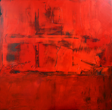Painting titled "Strate 10 "Deep red"" by Michel Boucharinc, Original Artwork, Acrylic Mounted on Wood Stretcher frame