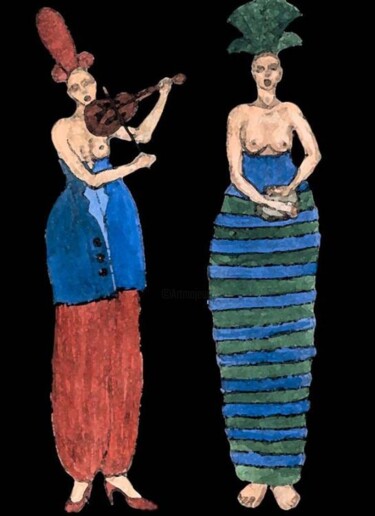 Dessin intitulée "les anges musiciens…" par Micheldejos, Œuvre d'art originale