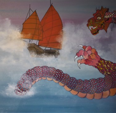 Pintura titulada "danger en mer de ch…" por Berny, Obra de arte original, Oleo