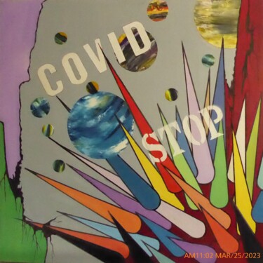 Painting titled "Covid" by Berny, Original Artwork, Oil Mounted on artwork_cat.