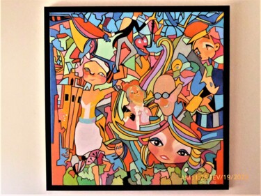 Peinture intitulée "c'est la fête" par Berny, Œuvre d'art originale, Huile Monté sur Châssis en bois