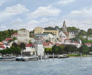 Schilderij getiteld "Vue sur Conflans St…" door Michel De Ruyck, Origineel Kunstwerk, Olie