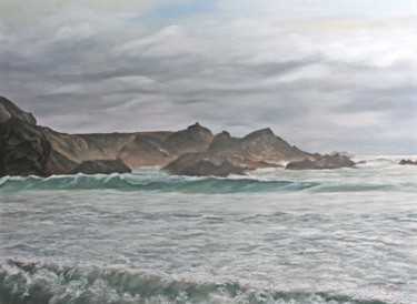 Pittura intitolato "La plage de Donnant…" da Michel De Ruyck, Opera d'arte originale, Olio