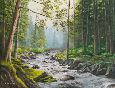 Malerei mit dem Titel "Torrent en forêt n°2" von Michel De Ruyck, Original-Kunstwerk, Öl