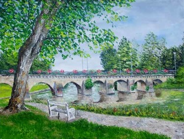 Peinture intitulée "le pont aux perches…" par Michel De Ruyck, Œuvre d'art originale, Huile