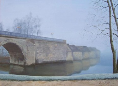 Painting titled "pont ancien de Pois…" by Michel De Ruyck, Original Artwork, Oil