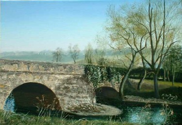 Peinture intitulée "pont sur la Mauldre" par Michel De Ruyck, Œuvre d'art originale, Huile