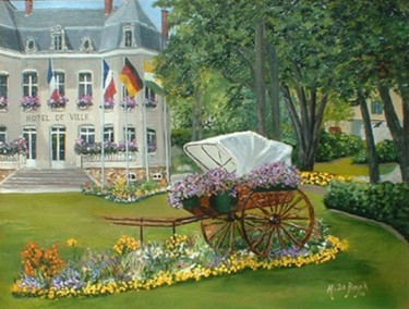 Peinture intitulée "la mairie d'Andrésy…" par Michel De Ruyck, Œuvre d'art originale, Huile