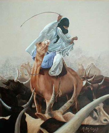 Peinture intitulée "le nomade du Nigers" par Michel De Ruyck, Œuvre d'art originale, Huile