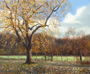Peinture intitulée "l'arbre et la barri…" par Michel De Ruyck, Œuvre d'art originale, Huile