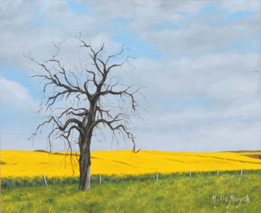 Peinture intitulée "Colza et l'arbre mo…" par Michel De Ruyck, Œuvre d'art originale, Huile