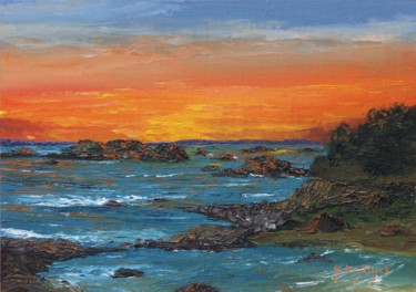 Peinture intitulée "coucher de soleil à…" par Michel De Ruyck, Œuvre d'art originale