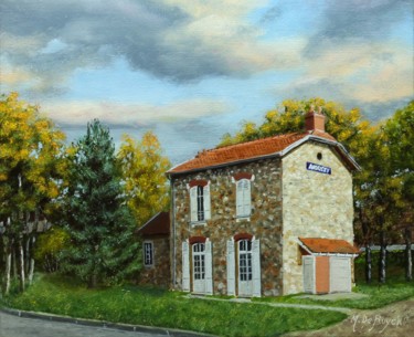 Painting titled "La gare du tacot à…" by Michel De Ruyck, Original Artwork