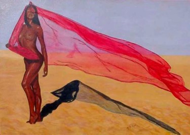 Peinture intitulée "Femme au voile" par Michel De Ruyck, Œuvre d'art originale, Huile