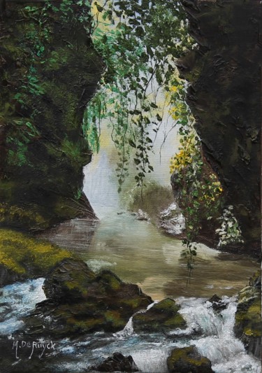 Painting titled "Cascade de la Nartu…" by Michel De Ruyck, Original Artwork, Oil