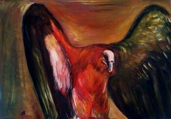 Peinture intitulée "Vautour rouge" par Michèle Bachelet, Œuvre d'art originale, Huile Monté sur Carton